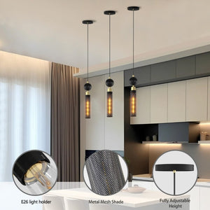 English Elm Modern Wrought Iron Cage Pendant Set of Three for Kitchen Island or Dining Room W1340P309766