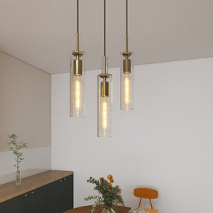 English Elm Gold Brushed Brass Pendant Set of Three Hand Blown Striped Glass Farmhouse Kitchen Lights W1340P309768