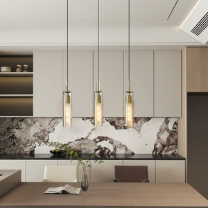 English Elm Gold Brushed Brass Pendant Set of Three Hand Blown Striped Glass Farmhouse Kitchen Lights W1340P309768