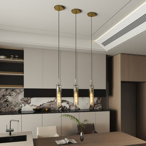 English Elm Gold Brushed Brass Pendant Set of Three Hand Blown Striped Glass Farmhouse Kitchen Lights W1340P309768