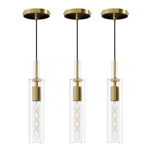 English Elm Gold Brushed Brass Pendant Set of Three Hand Blown Striped Glass Farmhouse Kitchen Lights W1340P309768
