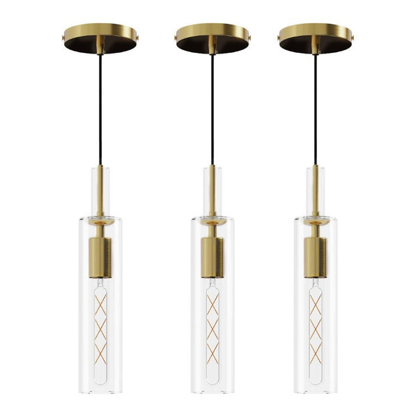 English Elm Gold Brushed Brass Pendant Set of Three Hand Blown Striped Glass Farmhouse Kitchen Lights W1340P309768