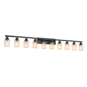 English Elm 10 Light Matte Vanity Bar Wide Wall Fixture with Clear Glass Shades for Modern Bathrooms Black W1340P310785