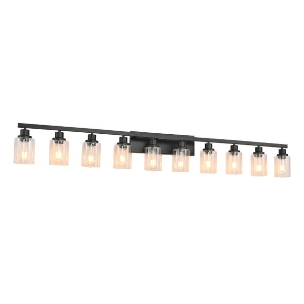 English Elm 10 Light Matte Vanity Bar Wide Wall Fixture with Clear Glass Shades for Modern Bathrooms Black W1340P310785
