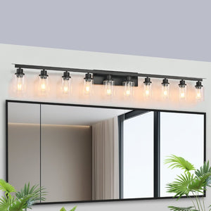 English Elm 10 Light Matte Vanity Bar Wide Wall Fixture with Clear Glass Shades for Modern Bathrooms Black W1340P310785