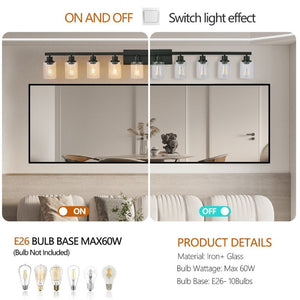 English Elm 10 Light Matte Vanity Bar Wide Wall Fixture with Clear Glass Shades for Modern Bathrooms Black W1340P310785