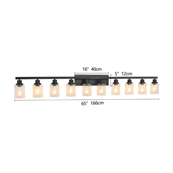 English Elm 10 Light Matte Vanity Bar Wide Wall Fixture with Clear Glass Shades for Modern Bathrooms Black W1340P310785