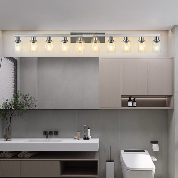 English Elm 10 Light Matte Vanity Bar Wide Wall Fixture with Clear Glass Shades for Modern Bathrooms Chrome W1340P310786