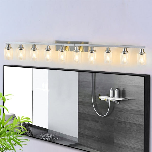 English Elm 10 Light Matte Vanity Bar Wide Wall Fixture with Clear Glass Shades for Modern Bathrooms Chrome W1340P310786