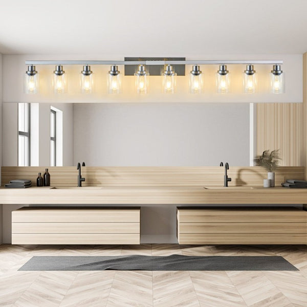 English Elm 10 Light Matte Vanity Bar Wide Wall Fixture with Clear Glass Shades for Modern Bathrooms Chrome W1340P310786
