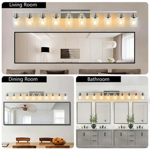 English Elm 10 Light Matte Vanity Bar Wide Wall Fixture with Clear Glass Shades for Modern Bathrooms Chrome W1340P310786
