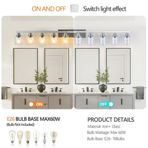English Elm 10 Light Matte Vanity Bar Wide Wall Fixture with Clear Glass Shades for Modern Bathrooms Chrome W1340P310786