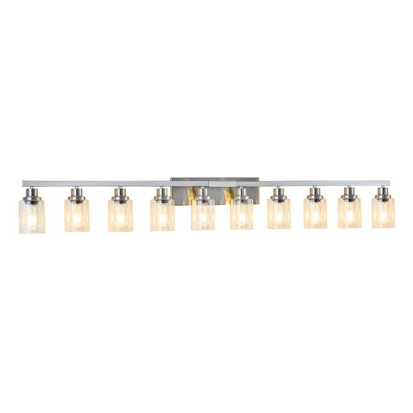 English Elm 10 Light Matte Vanity Bar Wide Wall Fixture with Clear Glass Shades for Modern Bathrooms Chrome W1340P310786