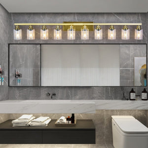 English Elm 10 Light Matte Vanity Bar Wide Wall Fixture with Clear Glass Shades for Modern Bathrooms Gold W1340P310787