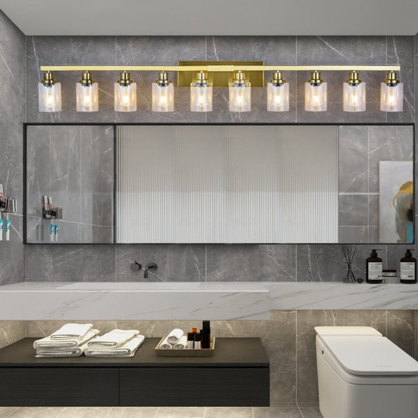 English Elm 10 Light Matte Vanity Bar Wide Wall Fixture with Clear Glass Shades for Modern Bathrooms Gold W1340P310787
