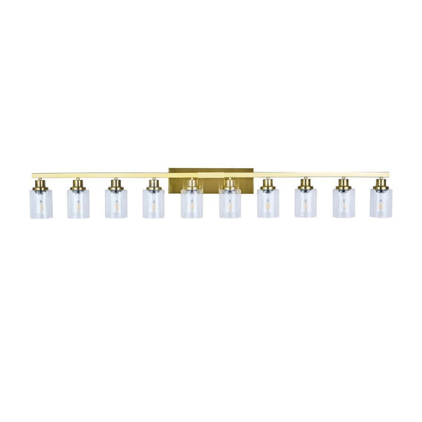 English Elm 10 Light Matte Vanity Bar Wide Wall Fixture with Clear Glass Shades for Modern Bathrooms Gold W1340P310787
