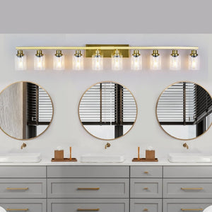 English Elm 10 Light Matte Vanity Bar Wide Wall Fixture with Clear Glass Shades for Modern Bathrooms Gold W1340P310787