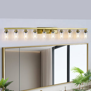 English Elm 10 Light Matte Vanity Bar Wide Wall Fixture with Clear Glass Shades for Modern Bathrooms Gold W1340P310787