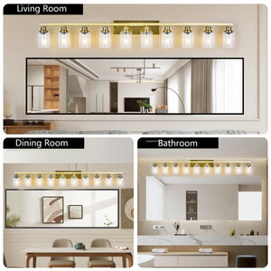 English Elm 10 Light Matte Vanity Bar Wide Wall Fixture with Clear Glass Shades for Modern Bathrooms Gold W1340P310787