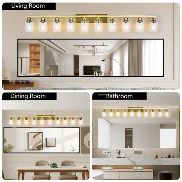 English Elm 10 Light Matte Vanity Bar Wide Wall Fixture with Clear Glass Shades for Modern Bathrooms Gold W1340P310787
