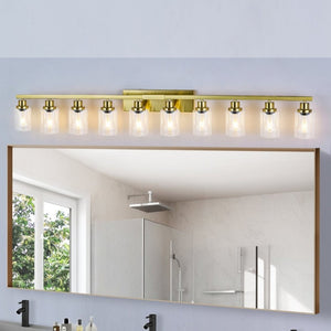 English Elm 10 Light Matte Vanity Bar Wide Wall Fixture with Clear Glass Shades for Modern Bathrooms Gold W1340P310787