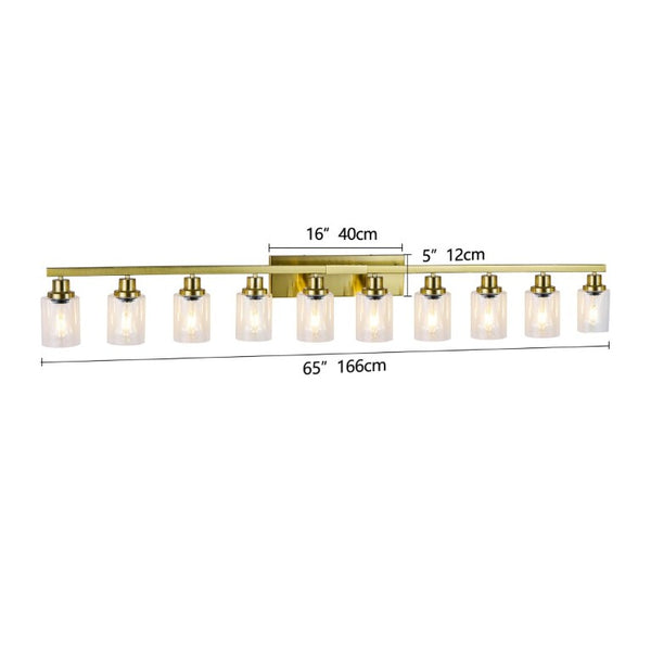 English Elm 10 Light Matte Vanity Bar Wide Wall Fixture with Clear Glass Shades for Modern Bathrooms Gold W1340P310787