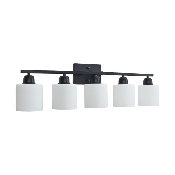 English Elm Black Five Globe Vanity Light Matte Iron Frosted Glass Modern Bathroom Wall Fixture W1340P310789