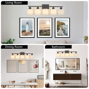 English Elm Black Five Globe Vanity Light Matte Iron Frosted Glass Modern Bathroom Wall Fixture W1340P310789