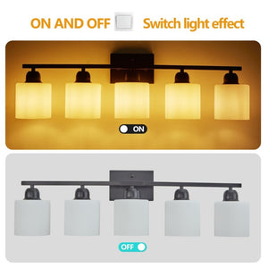 English Elm Black Five Globe Vanity Light Matte Iron Frosted Glass Modern Bathroom Wall Fixture W1340P310789