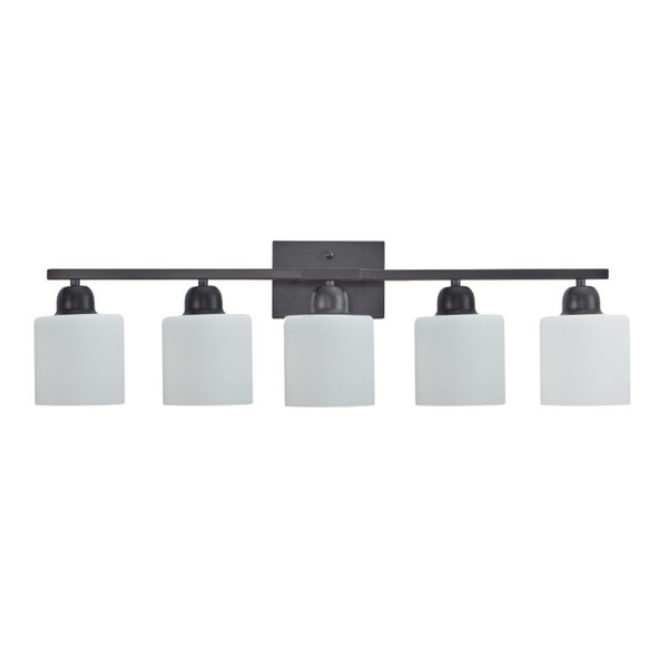 English Elm Black Five Globe Vanity Light Matte Iron Frosted Glass Modern Bathroom Wall Fixture W1340P310789