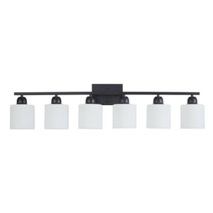 English Elm 6-Light Matte Black Vanity Bar Globe Shades Iron Frame Bathroom Mirror Wall Fixture W1340P310790