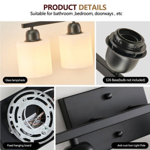 English Elm 6-Light Matte Black Vanity Bar Globe Shades Iron Frame Bathroom Mirror Wall Fixture W1340P310790
