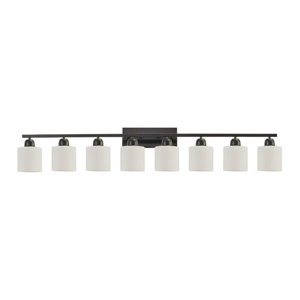 English Elm 8-Light Matte Iron Vanity Bar with Frosted Globe Shades for Mirror Wall Illumination Black W1340P310791