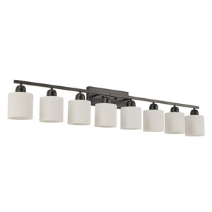 English Elm 8-Light Matte Iron Vanity Bar with Frosted Globe Shades for Mirror Wall Illumination Black W1340P310791