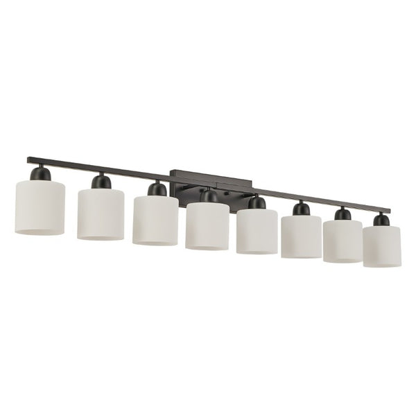 English Elm 8-Light Matte Iron Vanity Bar with Frosted Globe Shades for Mirror Wall Illumination Black W1340P310791