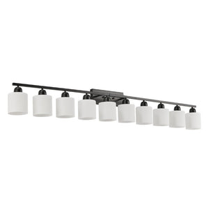English Elm 10 Light Matte Iron Vanity Bar with Milky Glass Shades Wide Format Wall Fixture Black W1340P310792