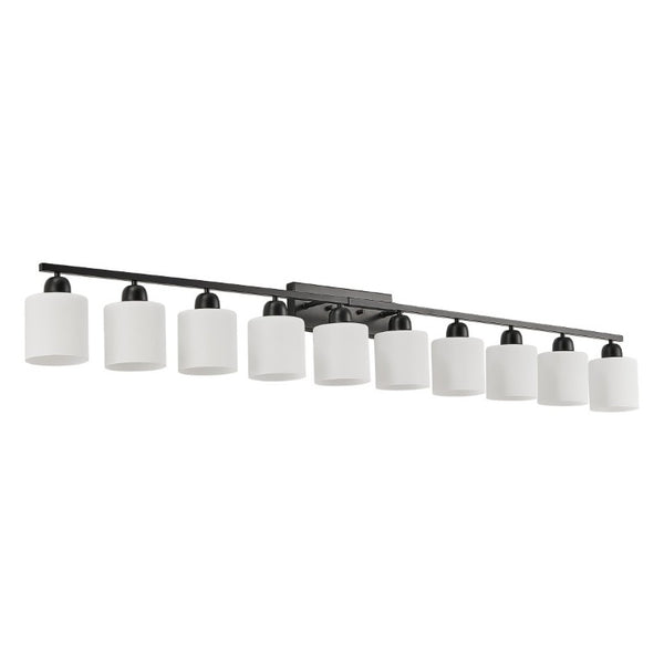 English Elm 10 Light Matte Iron Vanity Bar with Milky Glass Shades Wide Format Wall Fixture Black W1340P310792