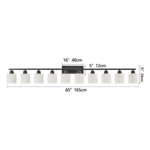 English Elm 10 Light Matte Iron Vanity Bar with Milky Glass Shades Wide Format Wall Fixture Black W1340P310792