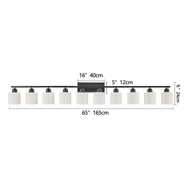 English Elm 10 Light Matte Iron Vanity Bar with Milky Glass Shades Wide Format Wall Fixture Black W1340P310792
