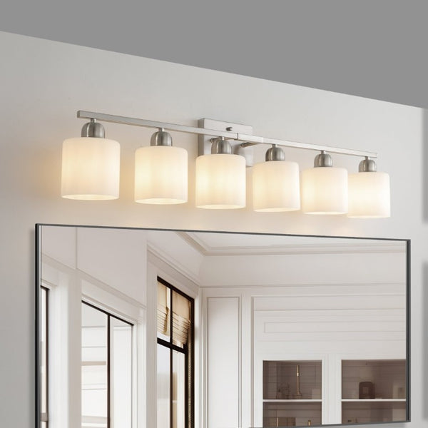 English Elm 38 Inch Brushed Nickel Vanity Light Bar Six Globe Shades for Bathroom Mirror Wall Chrome W1340P310795