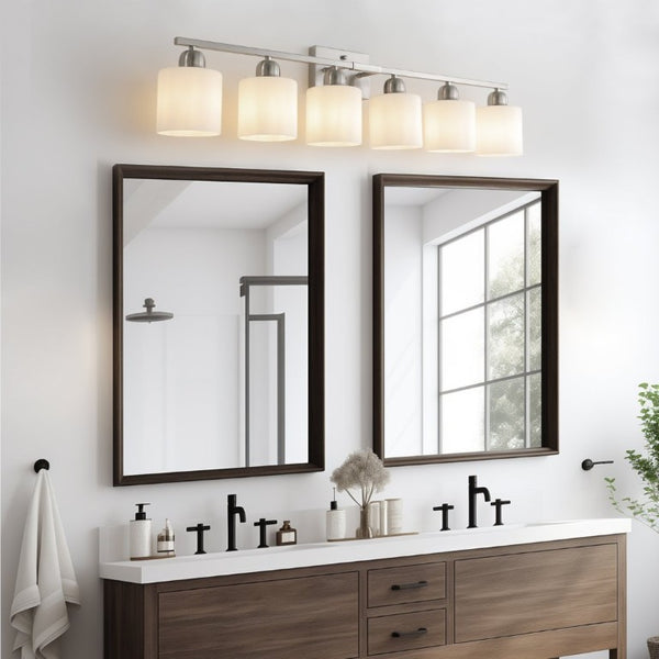 English Elm 38 Inch Brushed Nickel Vanity Light Bar Six Globe Shades for Bathroom Mirror Wall Chrome W1340P310795