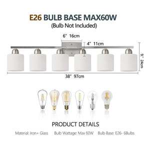 English Elm 38 Inch Brushed Nickel Vanity Light Bar Six Globe Shades for Bathroom Mirror Wall Chrome W1340P310795