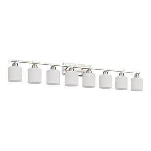 English Elm 8-Light Matte Iron Vanity Bar with Frosted Globe Shades for Mirror Wall Illumination Chrome W1340P310796