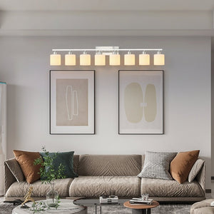 English Elm 8-Light Matte Iron Vanity Bar with Frosted Globe Shades for Mirror Wall Illumination Chrome W1340P310796