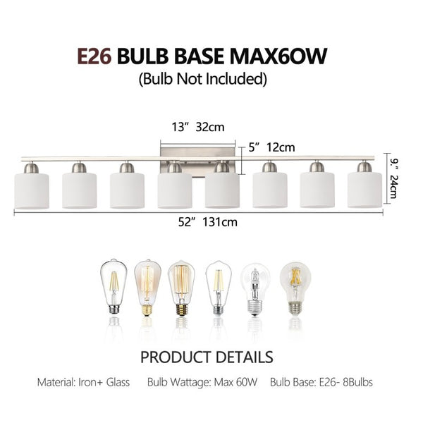 English Elm 8-Light Matte Iron Vanity Bar with Frosted Globe Shades for Mirror Wall Illumination Chrome W1340P310796