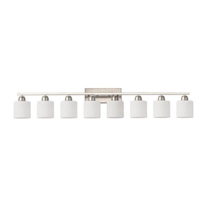 English Elm 8-Light Matte Iron Vanity Bar with Frosted Globe Shades for Mirror Wall Illumination Chrome W1340P310796