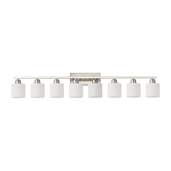English Elm 8-Light Matte Iron Vanity Bar with Frosted Globe Shades for Mirror Wall Illumination Chrome W1340P310796