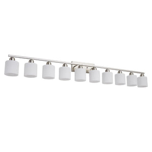 English Elm 10 Light Matte Iron Vanity Bar with Milky Glass Shades Wide Format Wall Fixture Chrome W1340P310797
