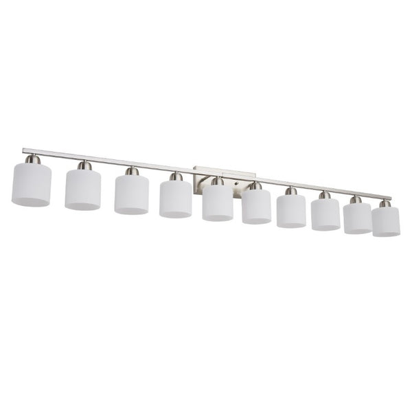 English Elm 10 Light Matte Iron Vanity Bar with Milky Glass Shades Wide Format Wall Fixture Chrome W1340P310797