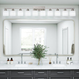 English Elm 10 Light Matte Iron Vanity Bar with Milky Glass Shades Wide Format Wall Fixture Chrome W1340P310797